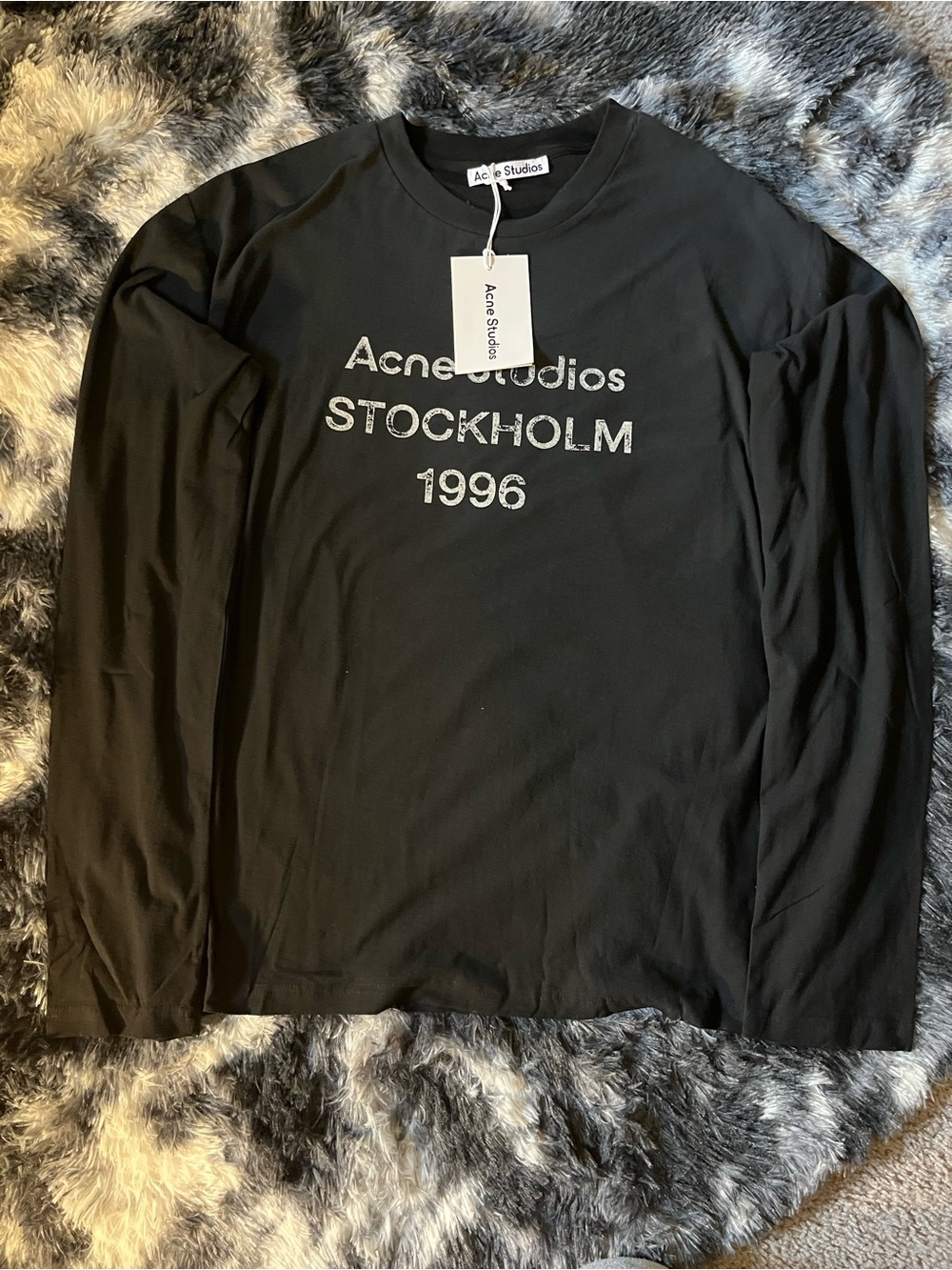 Acne Studios Black Long-Sleeve Tee with 'Stockholm 1996' Print